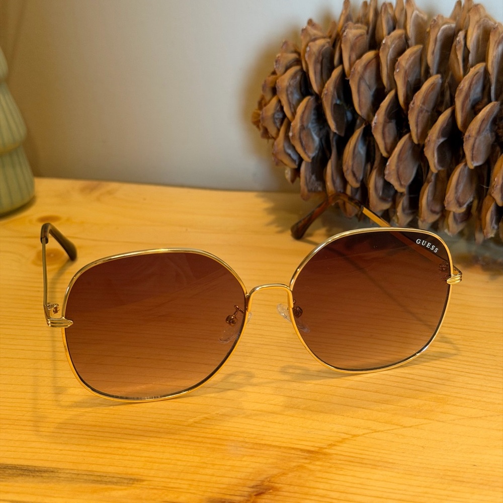 GUESS Gold Frame Sunglasses with Brown Gradient Lenses